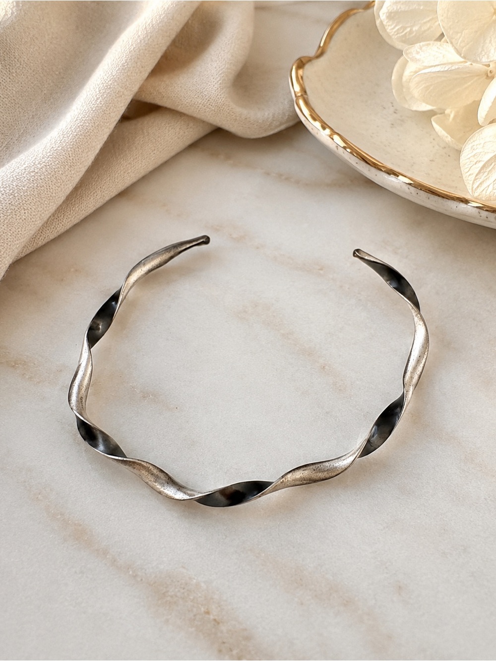 Taber Studios Twisted Cuff Bracelet Modern Artisan Silver Tone